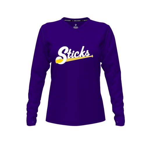 [CUS-DFW-TEES-CMF-VNK-LSL-PUR-FYXS-LOGO1] Decker Comfort T-Shirt (Female Youth XS, Purple, V Neck, Logo 1, Long Sleeve)